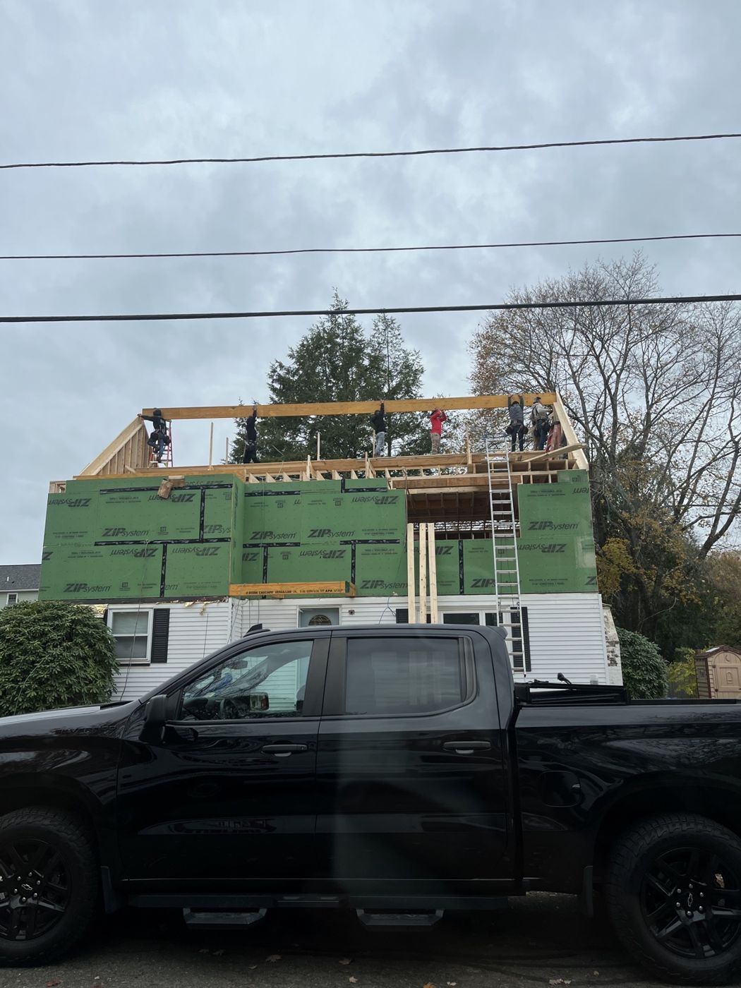 Second-story framing with ZIP System sheathing going up